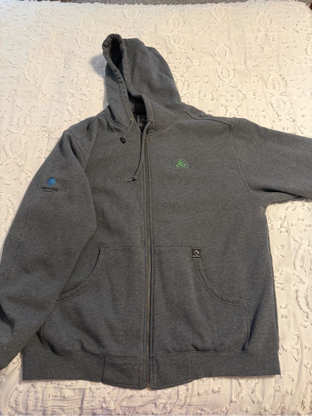 Dry Duck Insulated Gray Full-Zip Hoodie with Pioneer Seeds Logo